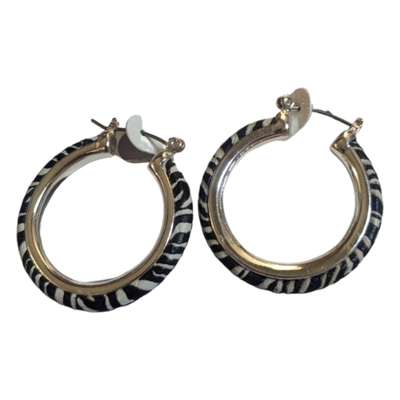 Nine West Silver Zebra Print Hoop Earrings - Picture 1 of 2